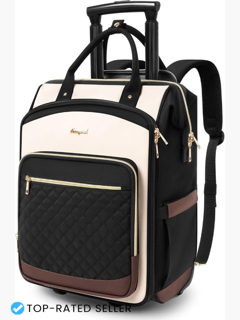 Rolling Backpack With Wheels Travel Laptop Bag Dual Opening Carry On Luggage